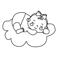 cute little baby girl sleeping in cloud isolated icon vector illustration design