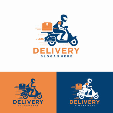 A man is riding a scooter. delivery logo vector