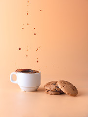 coffee and biscuits isolated ob light background, breakfast concept
