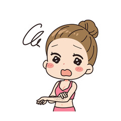 Oblique illustration of a woman worried about wasted hair on her arms, upper body.