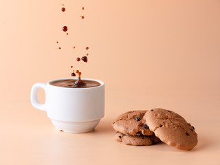 cup of black coffee and biscuits isolated, breakfast time