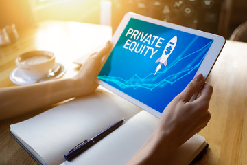 Private equity fund, investment and trading concept on screen. Financial growth.