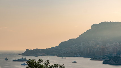 Cityscape timelapse of Monte Carlo, Monaco during summer sunset.