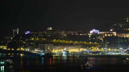 Fototapeta na wymiar Cityscape of Monte Carlo at night timelapse, Monaco.