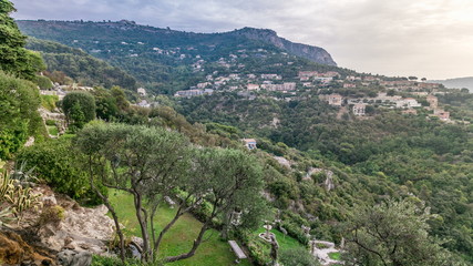 Fototapeta na wymiar Morning timelapse view of the town of Eze village on the French Riviera