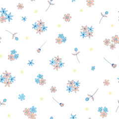 Seamless pattern with small flowers and stars 