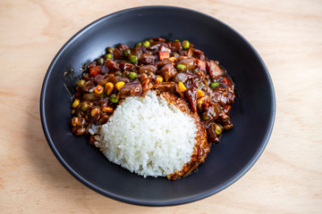 Black bean sauce with rice which is called Jjajangbap in Korea