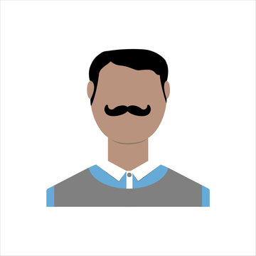 People design over white background. For social network. Men face with moustache with black hair. vector illustration