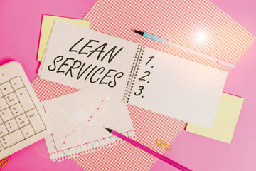 Conceptual hand writing showing Lean Services. Concept meaning application of the lean...