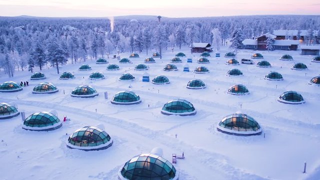 Glass Igoo | Aerial | Winter | Kakslauttanen | Saariselkä | Sodankylä | Ivalo | Lapland | Finland