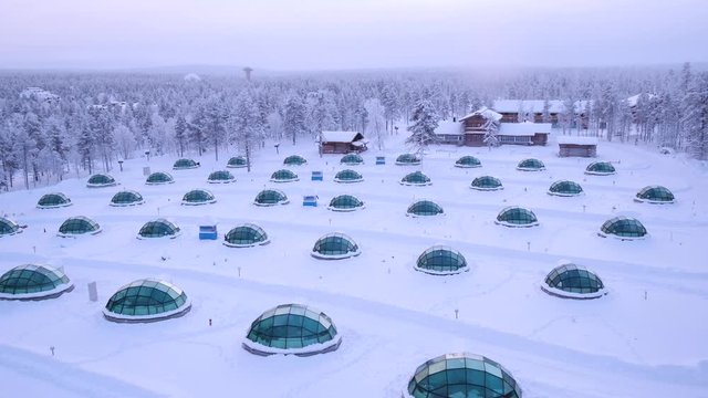 Glass Igoo | Aerial | Igloo village| Kakslauttanen | Saariselkä | Sodankylä | Ivalo | Lapland | Finland