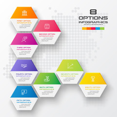 Vector illustration with 8 options,Template for graphs and diagrams,Hexagon infographic.