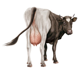 vache laitière, elle regard, noir et blanc, coeur, amour, du dos, animal, ferme, joli, belle, bétail, brun, gazon, mamelle, blanc, agriculture, champ, taureau, fond blanc, mammifère, mollet, vert, pra