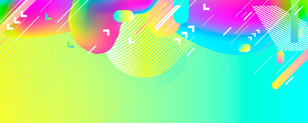 Summer new bright juicy abstract fluid creative banner, trendy bright neon colors with dynamic lines