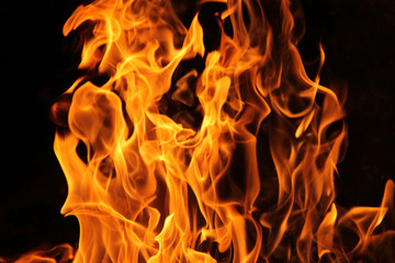 Blurred burning fire flame on the black background.