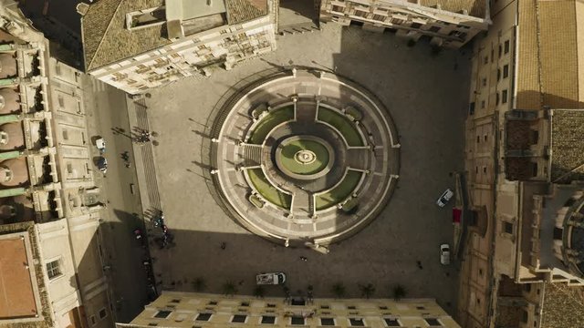 Flight over the Fontana Pretoria in Palermo. Early sunny morning. Sicily, Italy. May 2019. Aerial top-down shot