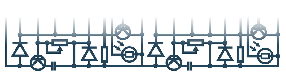 Electronic circuit with the use of resistors, transistors, diodes, photoresistors. Electricity scheme. Background for the repair shop, electrician, electronics engineer, soldering iron. Isolated