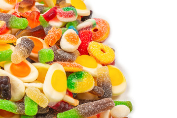Assorted gummy candies. Top view. Jelly  sweets.