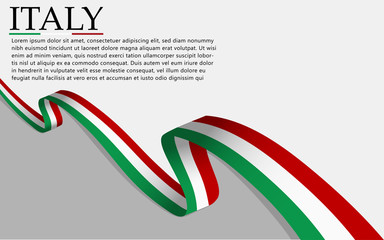 Wavy Italy's flag on grey background with text and space