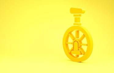 Yellow Unicycle or one wheel bicycle icon isolated on yellow background. Monowheel bicycle. Minimalism concept. 3d illustration 3D render © Oksana