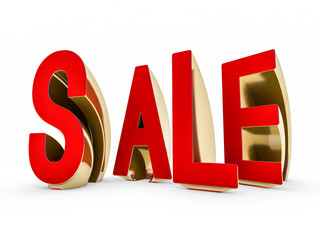 Seasonal sales background. Lettering of sale on white. 3D