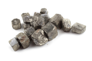 Pyrite (fool's gold) isolated on white (FeS2)