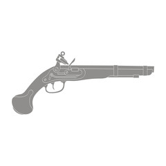 Vector monochrome icon with old pistol gun