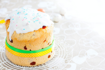 Festive traditional pastries - Easter cake, selective focus, copy space