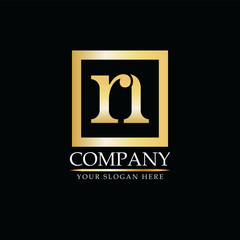 R N initial luxury golden logo in rectangle 