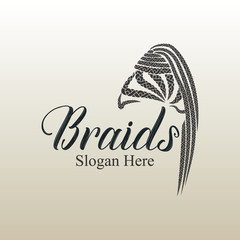 Braids hair style logo design for girls - obrazy, fototapety, plakaty