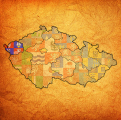 Fototapeta na wymiar karlovy vary region on administration map of Czech Republic