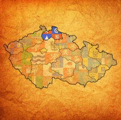 liberec region on administration map of Czech Republic