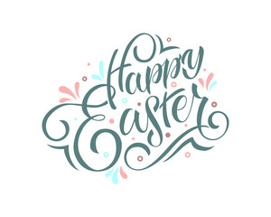 Hand drawn Happy Easter text. Easter calligraphy font logo poster background, banner template, lettering typography.