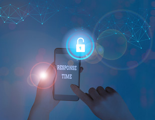 Text sign showing Response Time. Business photo showcasing The amount of time that a demonstrating...