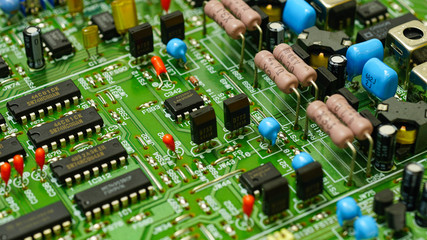 Closeup on electronic board and Electronic device,background