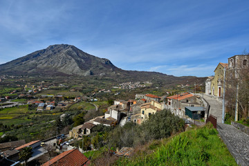 Fototapeta na wymiar Montesarchio, Italy. Panoramic view of a medieval village in the mountains