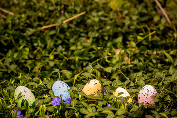 Colourful easter eggs in the grass
