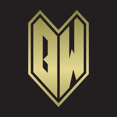 QW Logo monogram with emblem line style isolated on gold colors