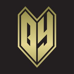 QY Logo monogram with emblem line style isolated on gold colors