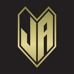 JA Logo monogram with emblem line style isolated on gold colors