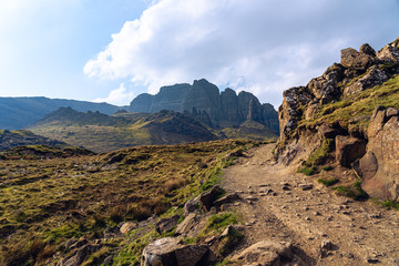 Trekking trail to Old Man of Storr view point, Isle of Skye, Scotland