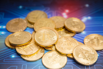 A bunch of crypto bitcoins and dollars