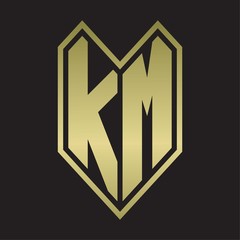 KM Logo monogram with emblem line style isolated on gold colors