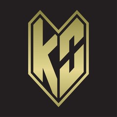 KO Logo monogram with emblem line style isolated on gold colors