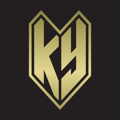 KY Logo monogram with emblem line style isolated on gold colors