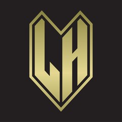LH Logo monogram with emblem line style isolated on gold colors