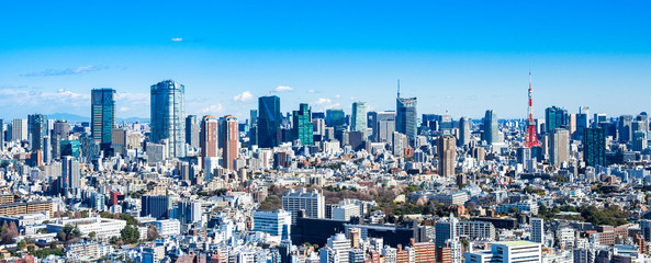 Fototapeta na wymiar 東京　青空と都市風景　ワイド