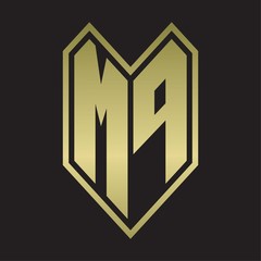 MP Logo monogram with emblem line style isolated on gold colors