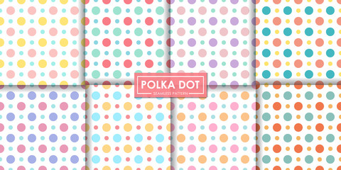 Colorful polka dot seamless pattern set, Abstract background, Decorative wallpaper.
