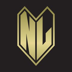 NL Logo monogram with emblem line style isolated on gold colors